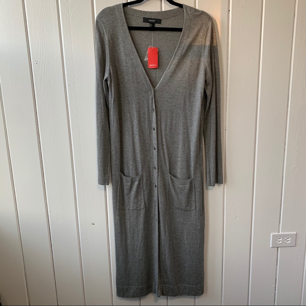 Forever 21 Long Sweater Cardigan in Grey Size L
